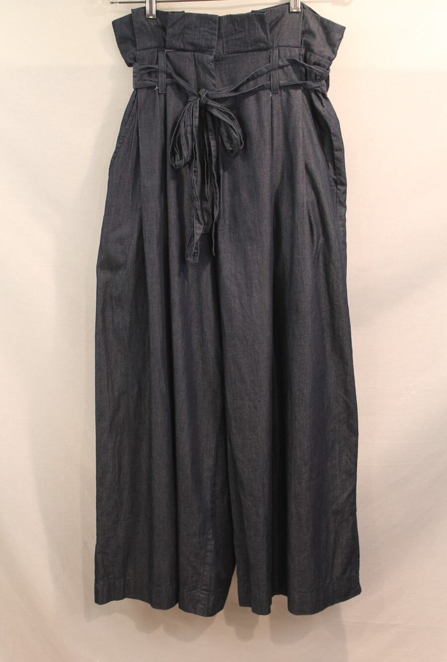 Wayward Fancies Wide Leg Crop Pants Womens M Blue Paperbag High Waisted Belted